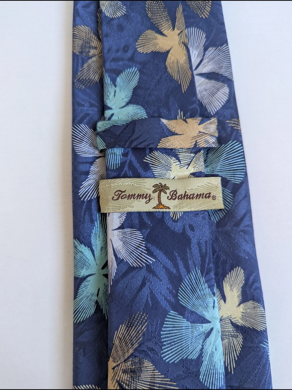 Tommy Bahama Navy Floral Silk Tie with Teal & Gold Accents